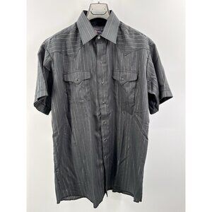 Pandhanle Slim Western Button Down Snap Shirt Black & Silver Size 17 Slim-fit